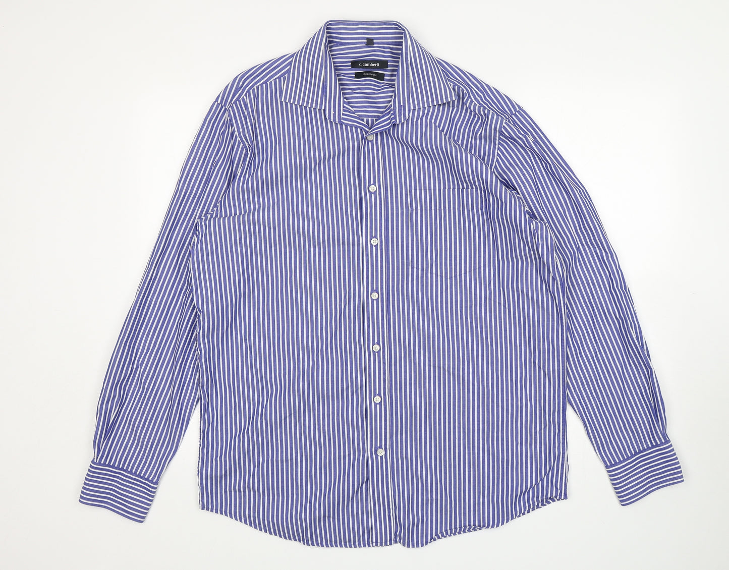 C.Comberti Mens Blue Striped   Dress Shirt Size L Collared