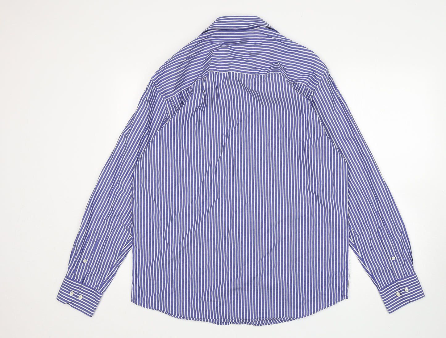 C.Comberti Mens Blue Striped   Dress Shirt Size L Collared