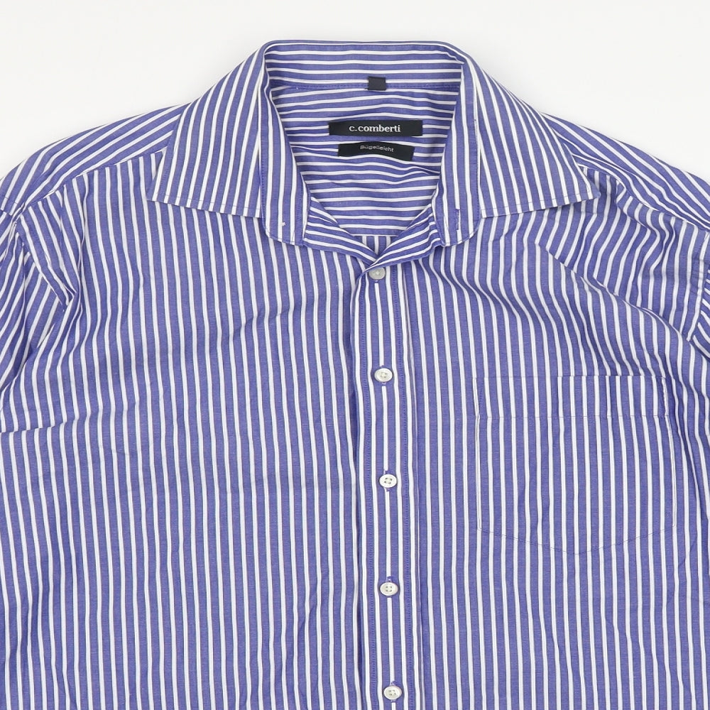 C.Comberti Mens Blue Striped   Dress Shirt Size L Collared