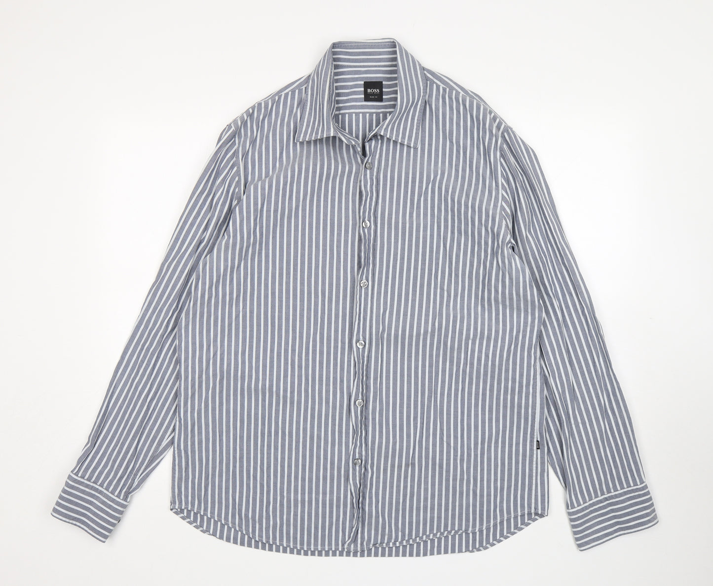 HUGO BOSS Mens Grey Striped Cotton  Button-Up Size XL Collared