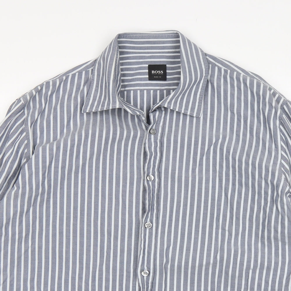HUGO BOSS Mens Grey Striped Cotton  Button-Up Size XL Collared