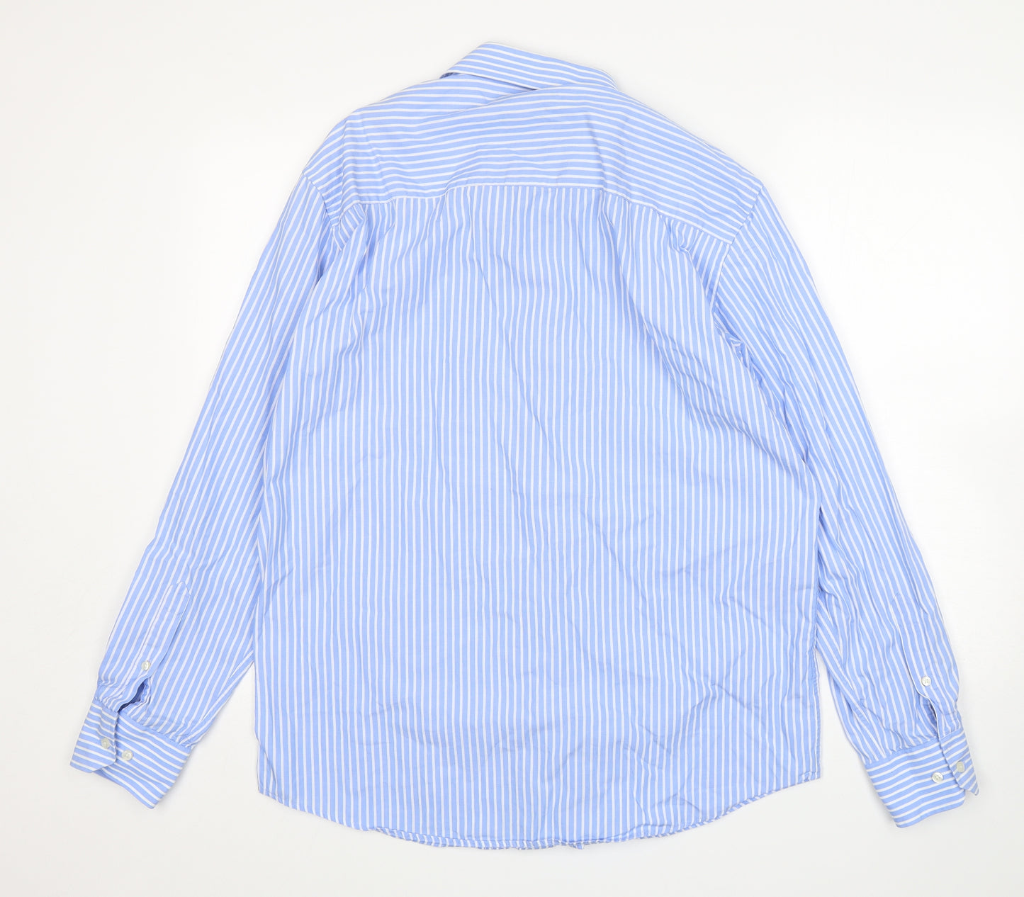 C.Comberti Mens Blue Striped Cotton  Dress Shirt Size L Collared