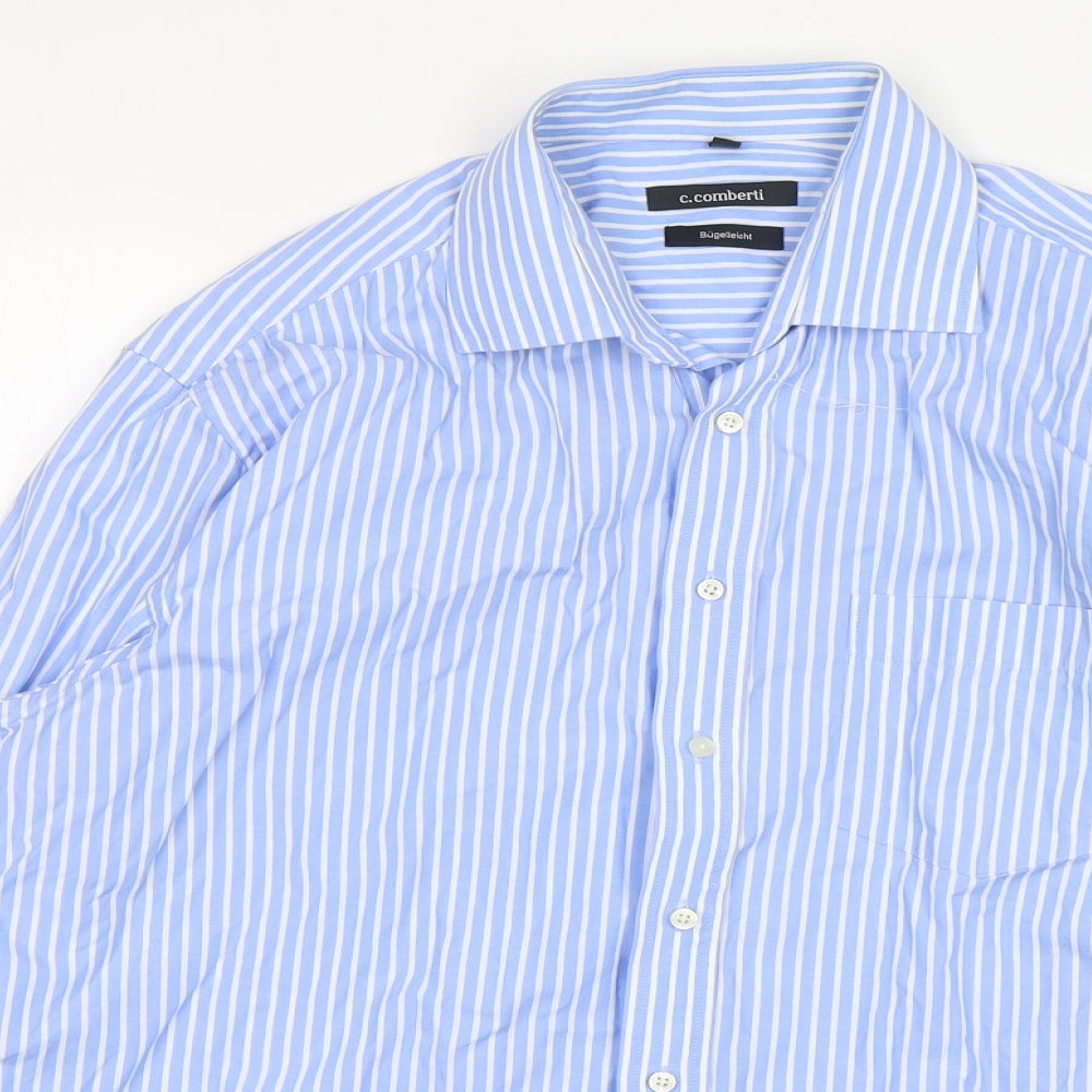 C.Comberti Mens Blue Striped Cotton  Dress Shirt Size L Collared