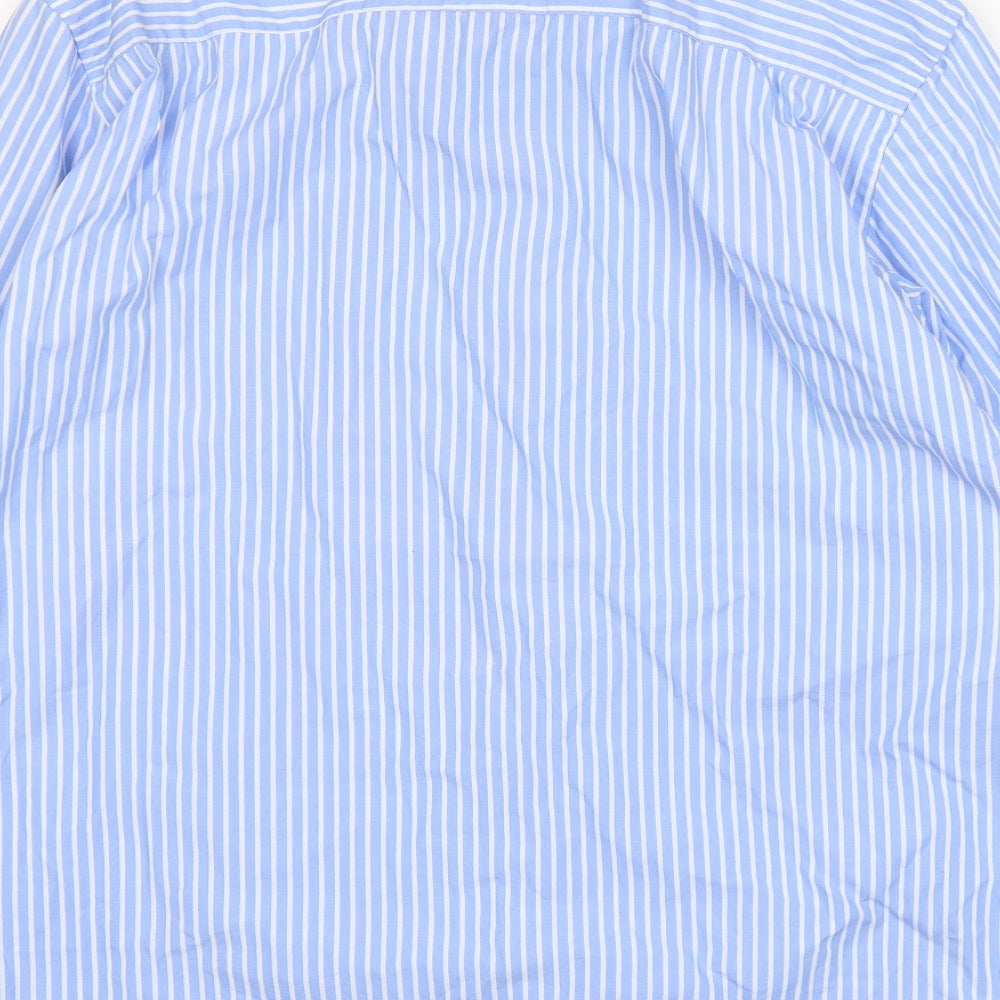 C.Comberti Mens Blue Striped Cotton  Dress Shirt Size L Collared