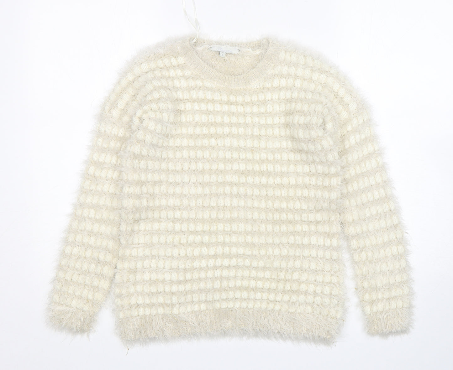 Peacocks Womens Beige Round Neck Striped Polyamide Pullover Jumper Size S