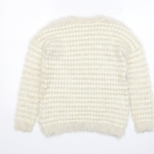 Peacocks Womens Beige Round Neck Striped Polyamide Pullover Jumper Size S