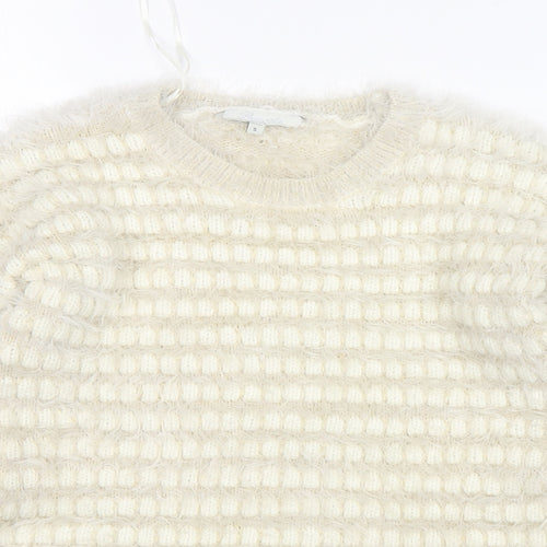 Peacocks Womens Beige Round Neck Striped Polyamide Pullover Jumper Size S