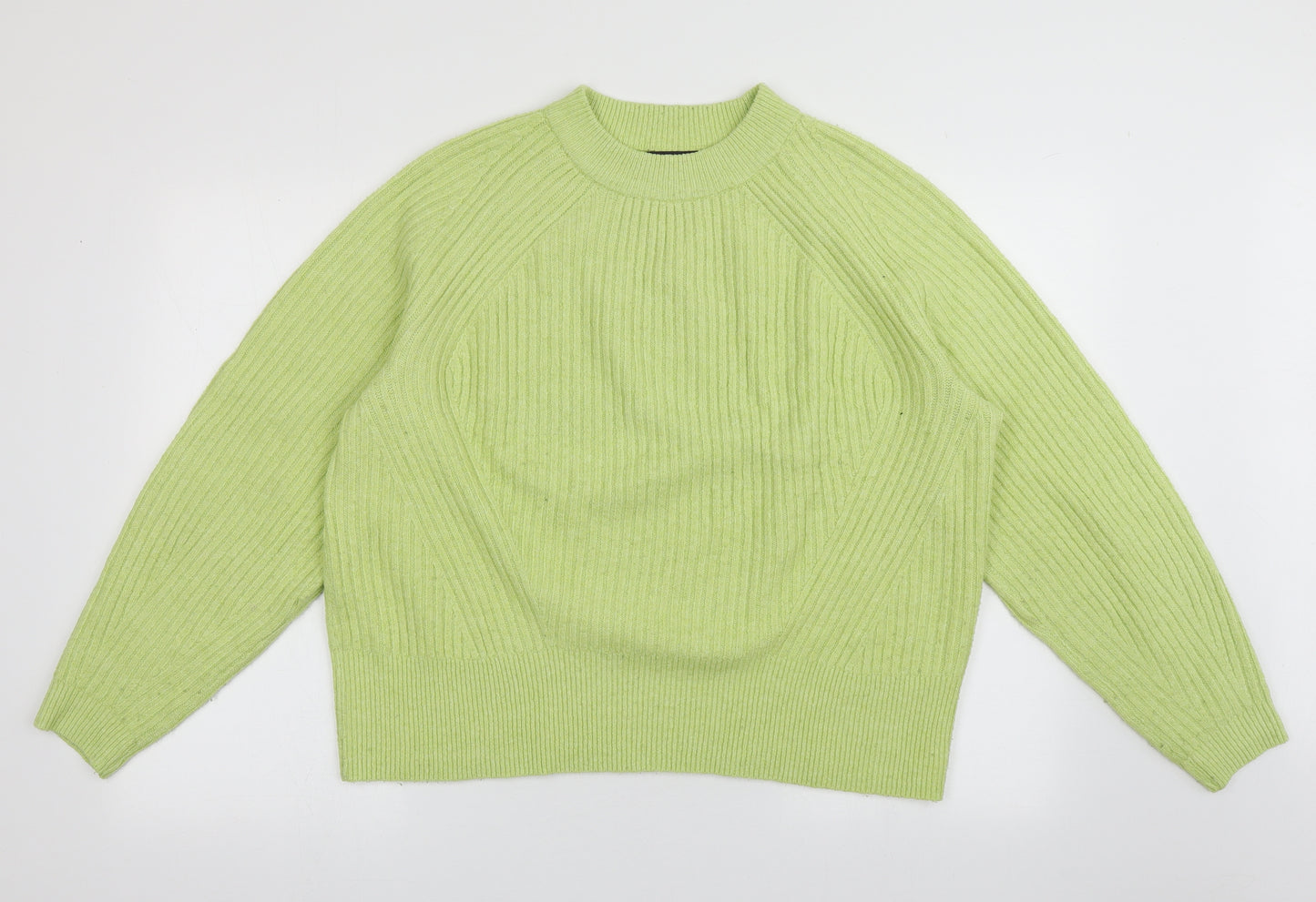 Marks and Spencer Womens Green High Neck Striped Acrylic Pullover Jumper Size L