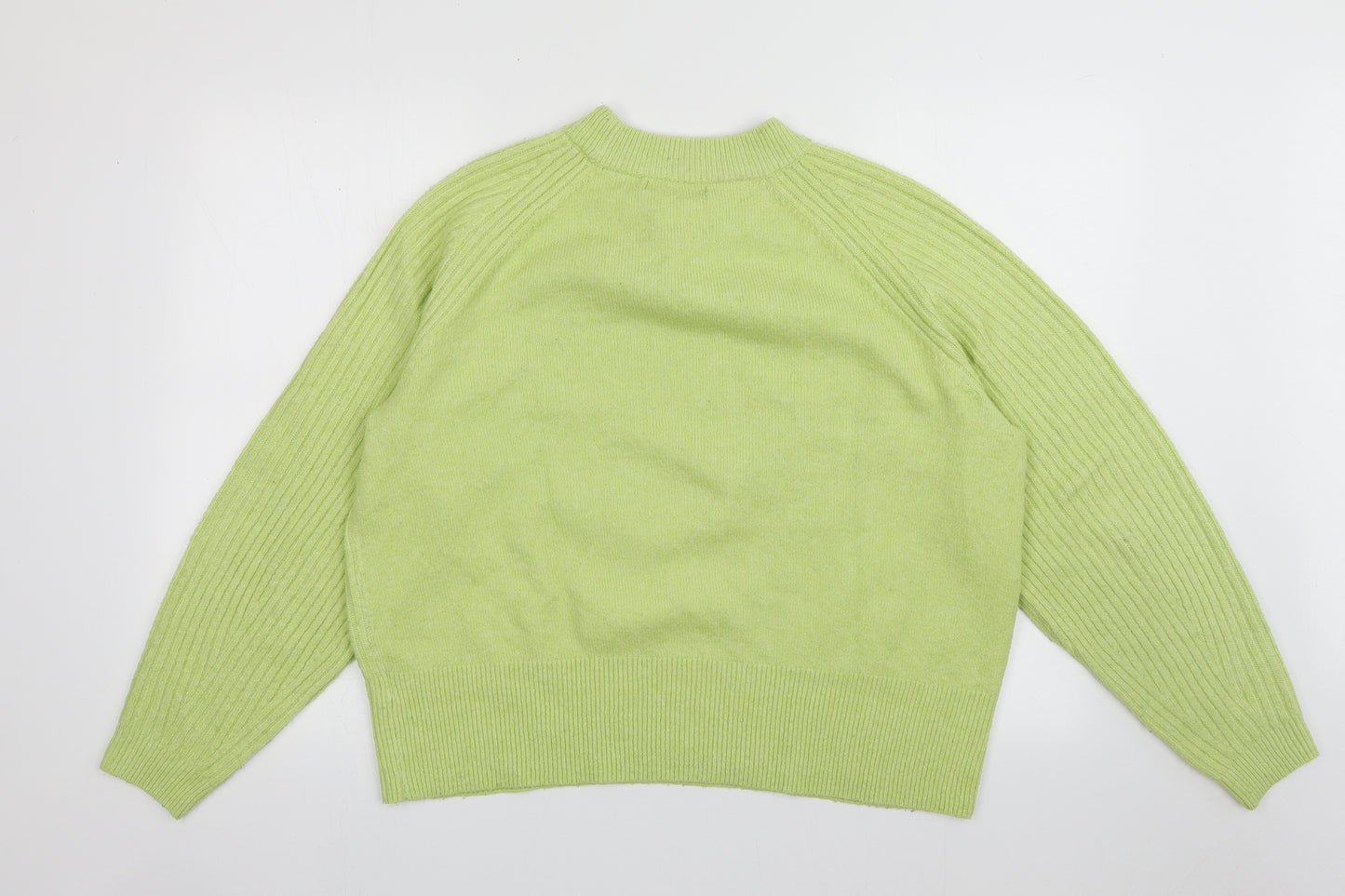 Marks and Spencer Womens Green High Neck Striped Acrylic Pullover Jumper Size L