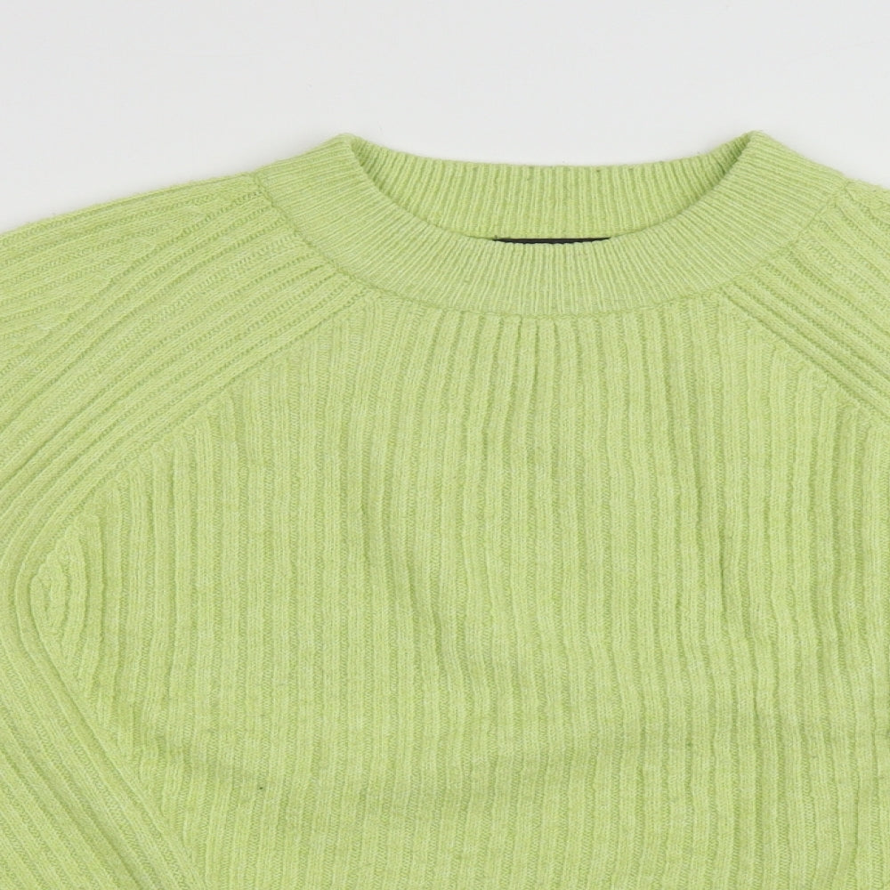 Marks and Spencer Womens Green High Neck Striped Acrylic Pullover Jumper Size L