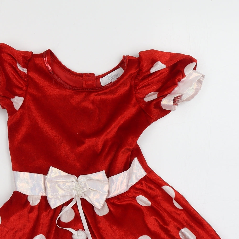 Disney Girls Red Polka Dot Acrylic A-Line  Size 3-4 Years  Crew Neck  - Disney Christmas