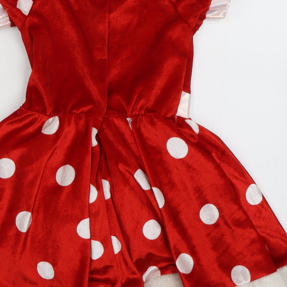 Disney Girls Red Polka Dot Acrylic A-Line  Size 3-4 Years  Crew Neck  - Disney Christmas