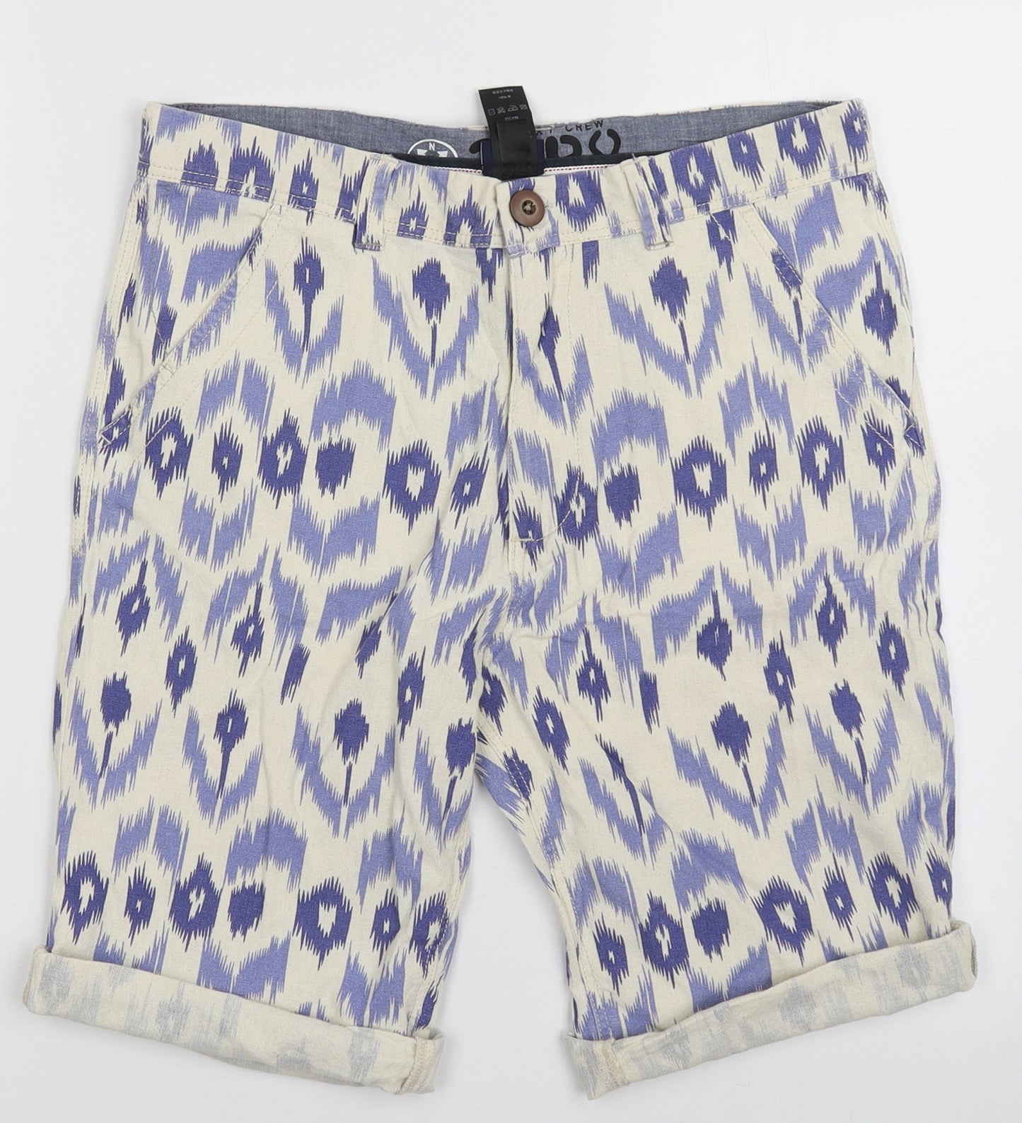 NEXT Boys Blue Geometric Cotton Bermuda Shorts Size 14 Years  Regular Buckle