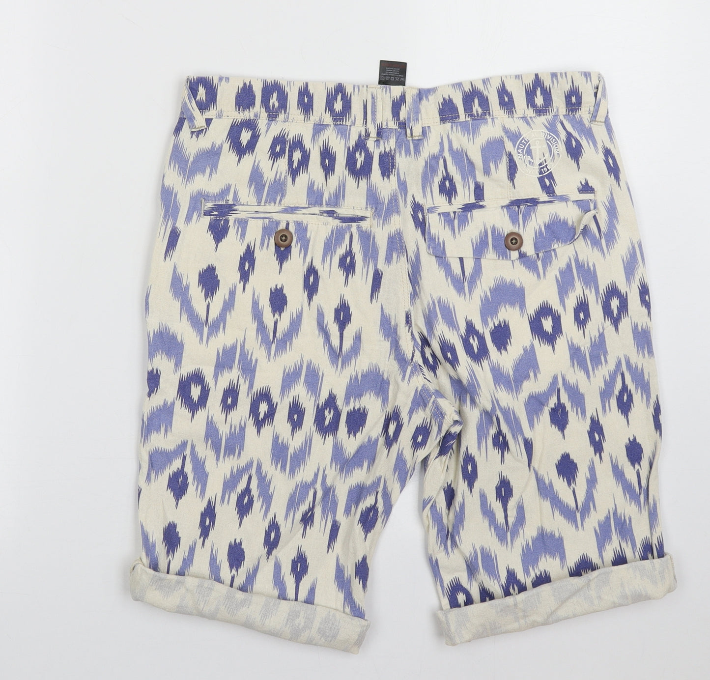 NEXT Boys Blue Geometric Cotton Bermuda Shorts Size 14 Years  Regular Buckle