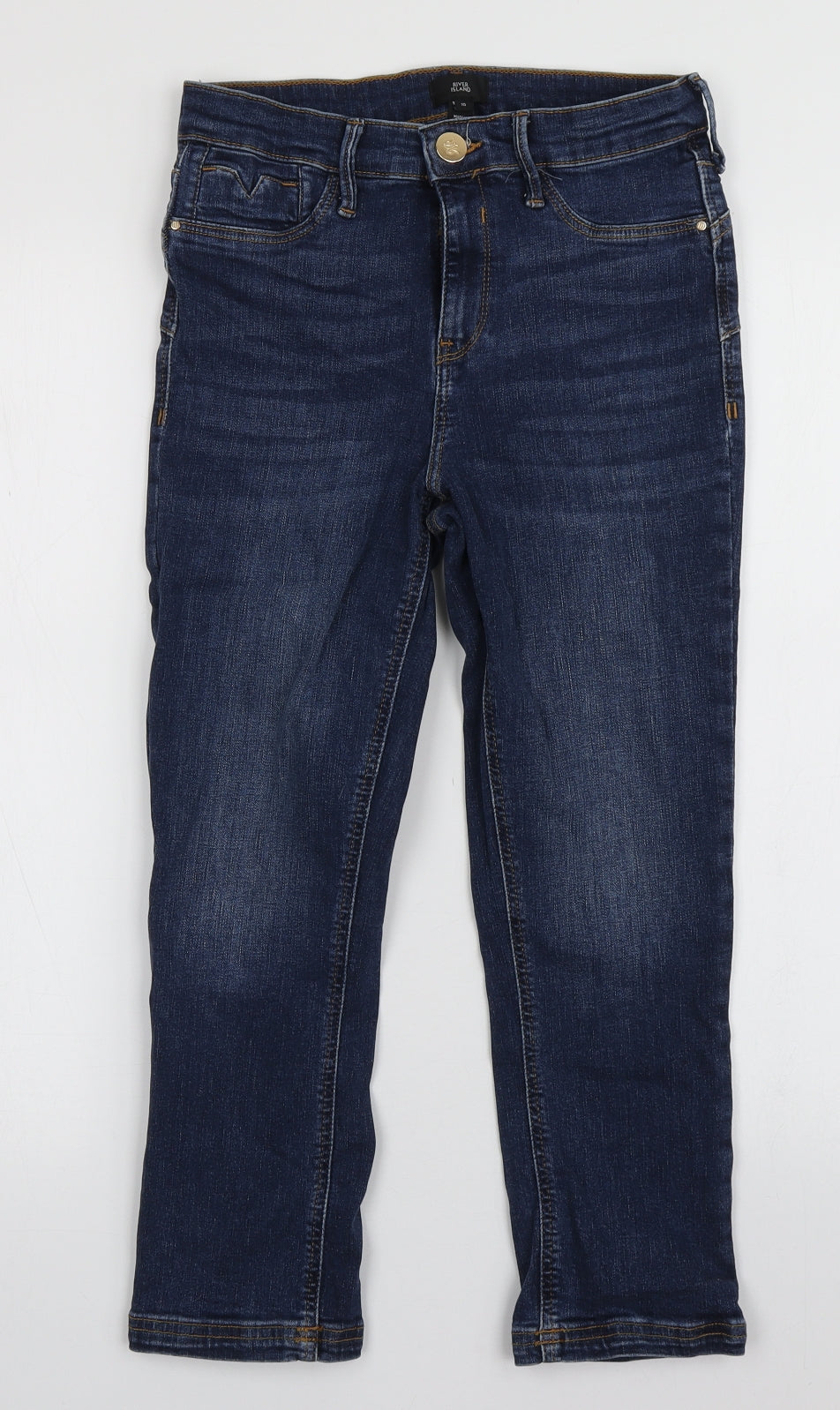 River Island Womens Blue  Cotton Cropped Jeans Size 10 L23 in Regular Button