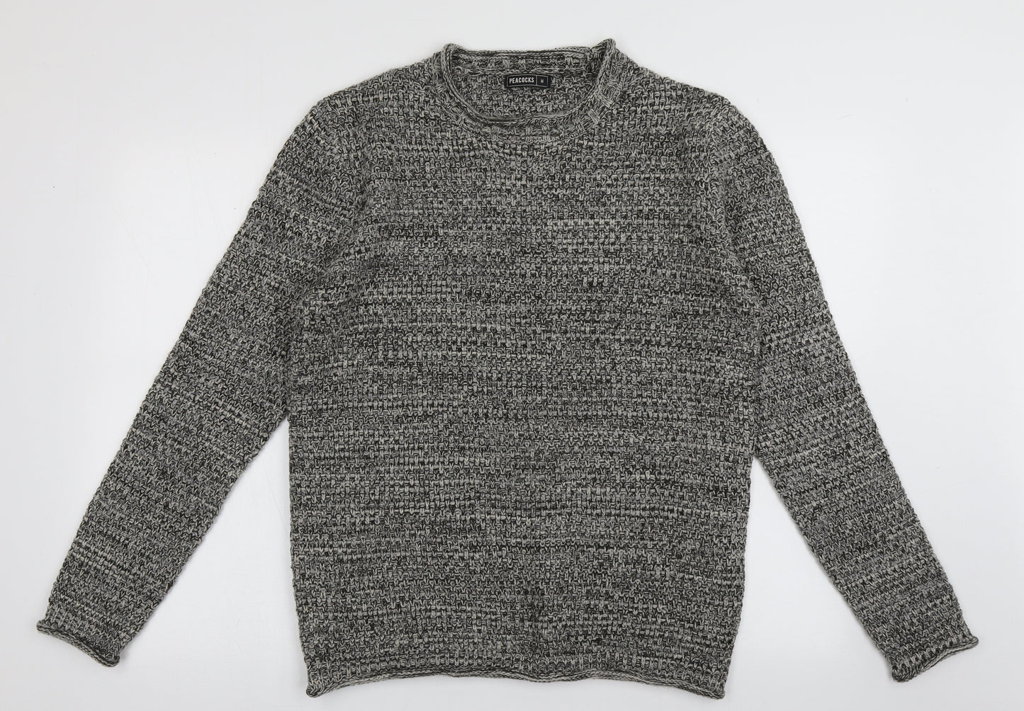 Peacocks Mens Grey Crew Neck  Acrylic Pullover Jumper Size M