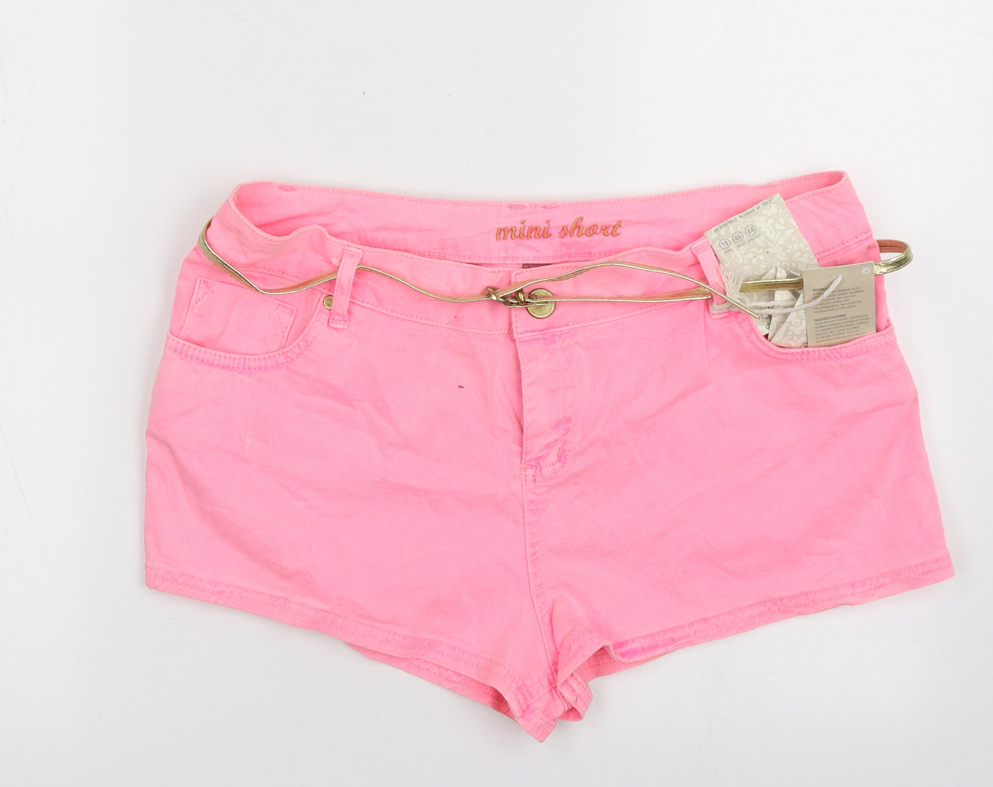 Primark Womens Pink  Cotton Hot Pants Shorts Size 18 L4 in Regular Button