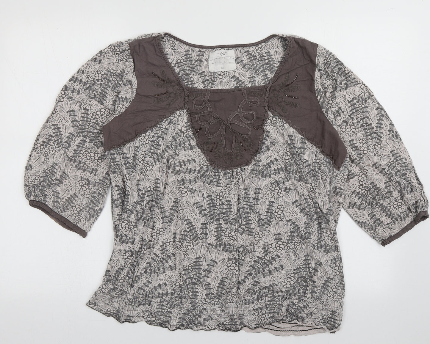 NEXT Womens Grey Geometric Viscose Basic Blouse Size 18 Square Neck