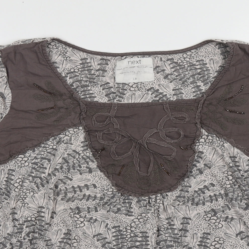 NEXT Womens Grey Geometric Viscose Basic Blouse Size 18 Square Neck