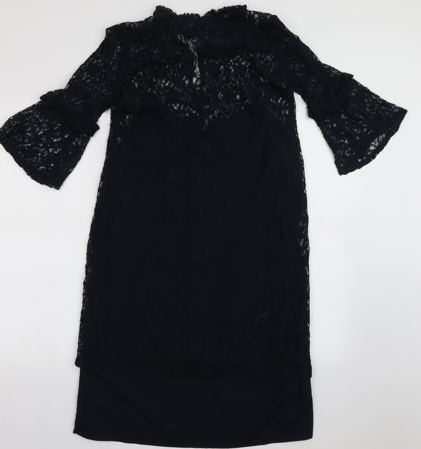 Marks and Spencer Womens Blue Floral Polyester A-Line  Size 12  Crew Neck Button