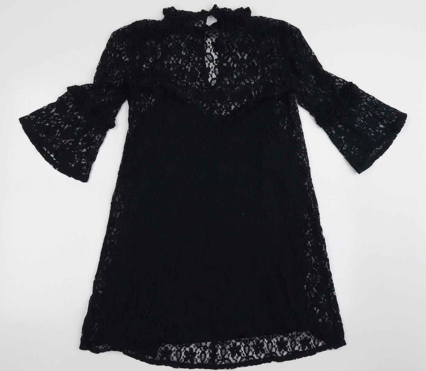 Marks and Spencer Womens Blue Floral Polyester A-Line  Size 12  Crew Neck Button