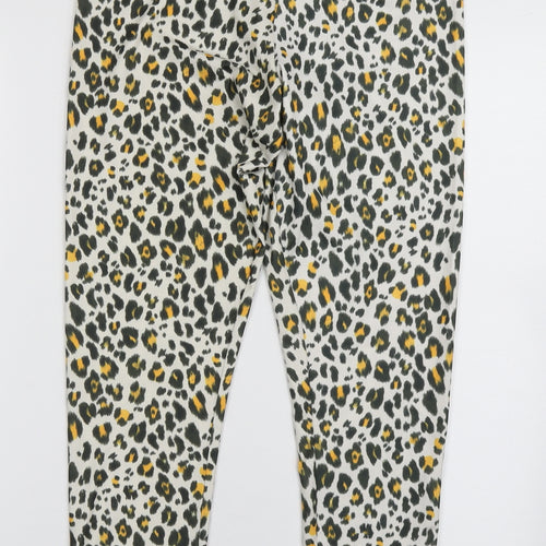 H&M Womens Yellow Animal Print Polyester Capri Trousers Size M L28 in Regular