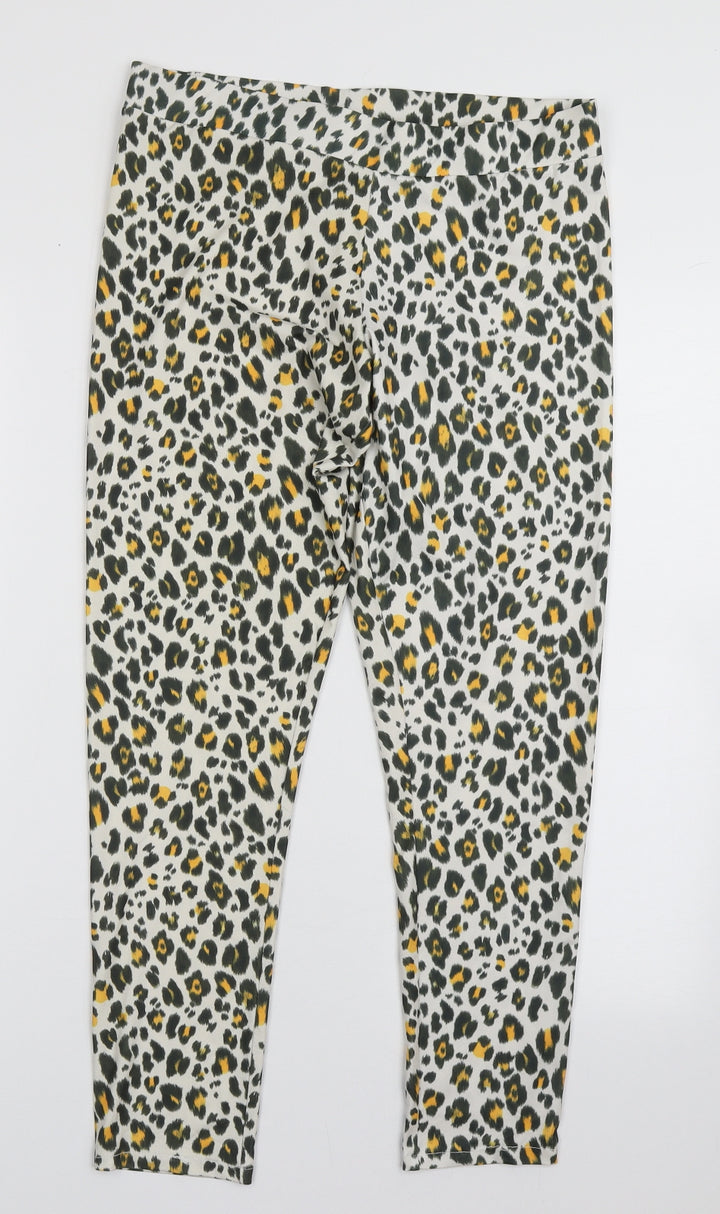 H&M Womens Yellow Animal Print Polyester Capri Trousers Size M L28 in Regular