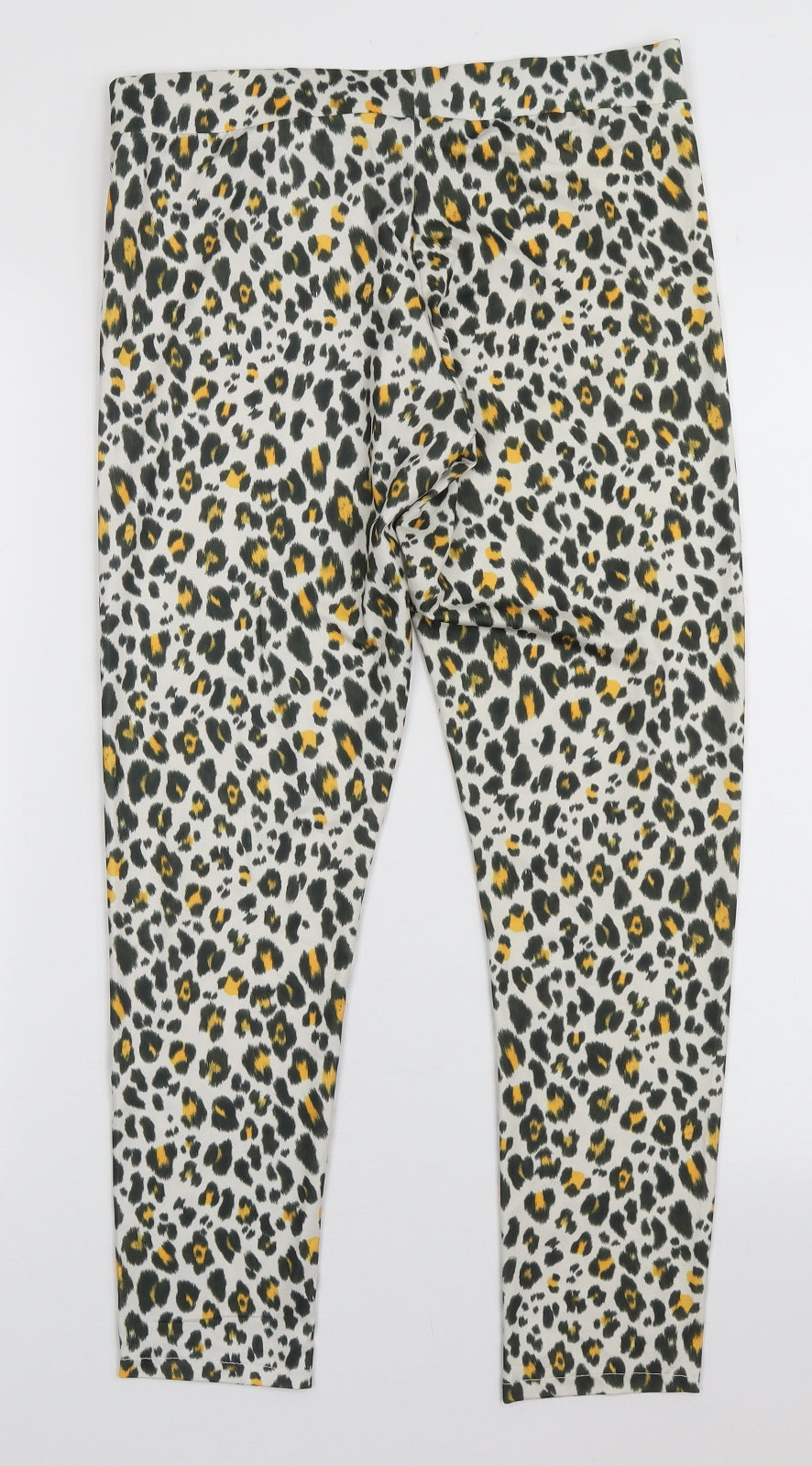 H&M Womens Yellow Animal Print Polyester Capri Trousers Size M L28 in Regular