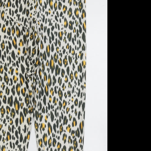 H&M Womens Yellow Animal Print Polyester Capri Trousers Size M L28 in Regular