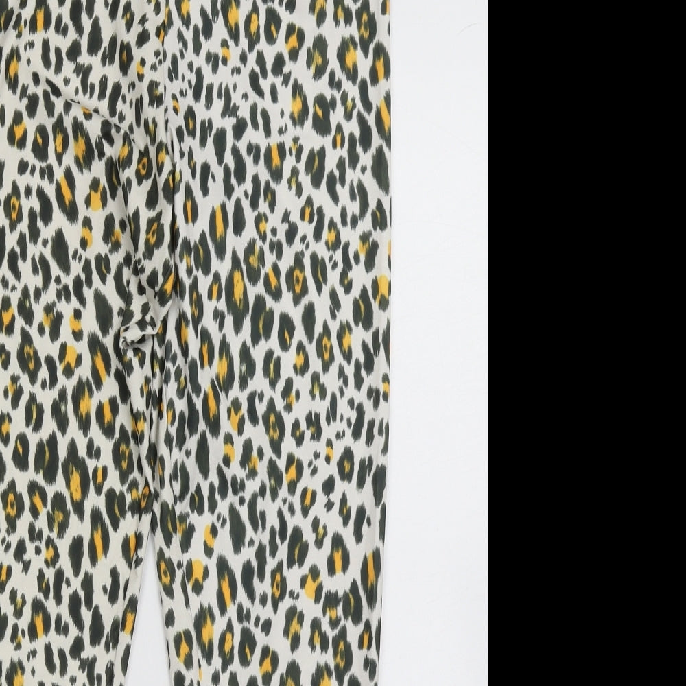H&M Womens Yellow Animal Print Polyester Capri Trousers Size M L28 in Regular
