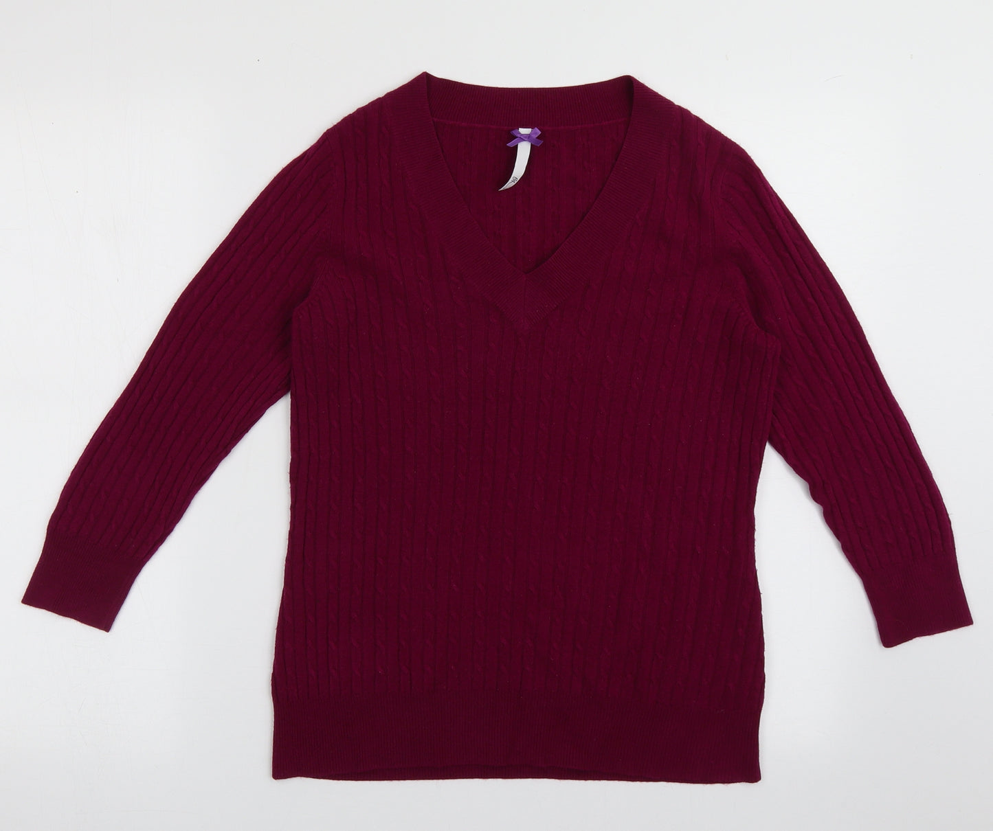 BHS Womens Purple V-Neck Geometric Acrylic Pullover Jumper Size 12