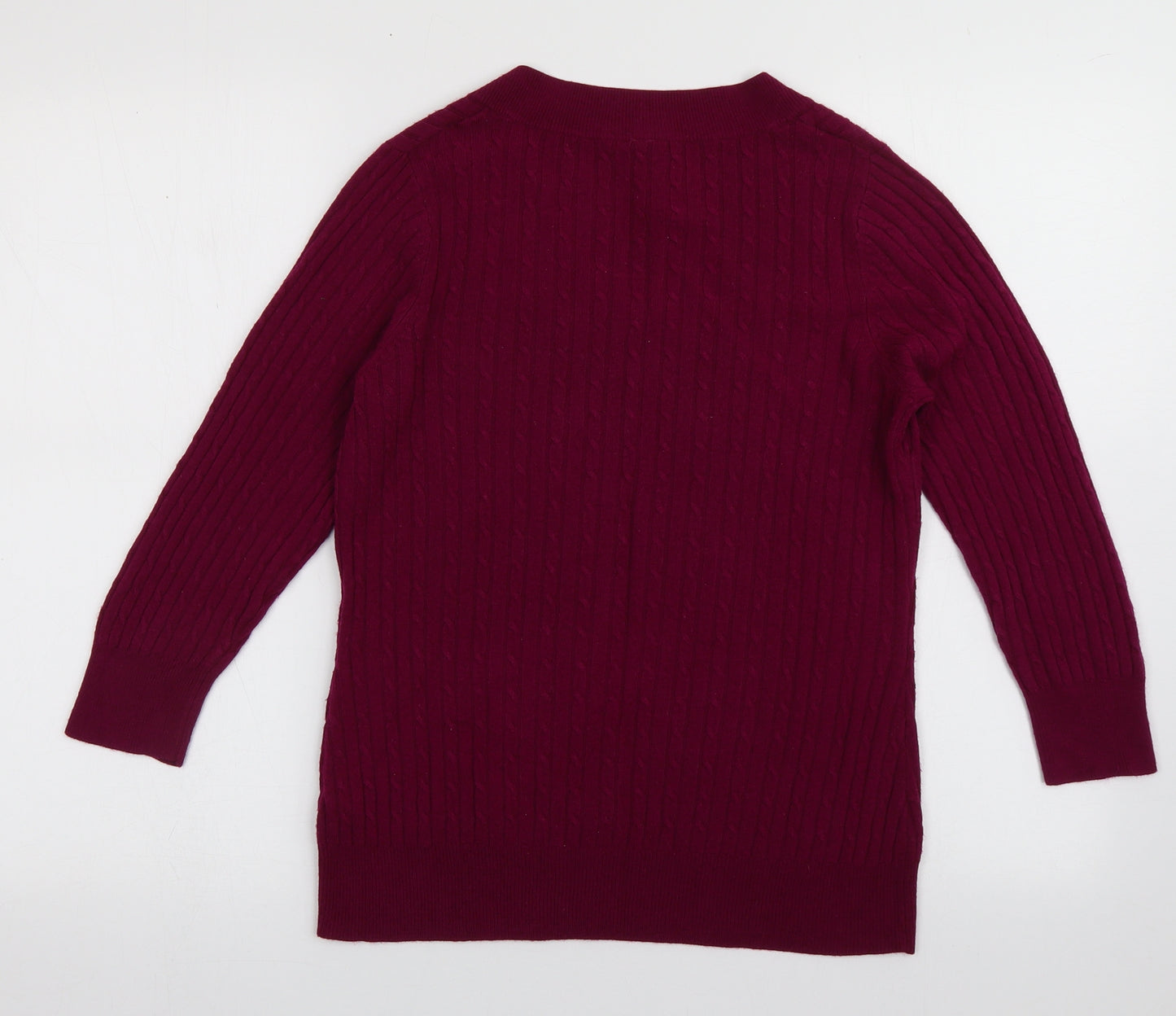 BHS Womens Purple V-Neck Geometric Acrylic Pullover Jumper Size 12