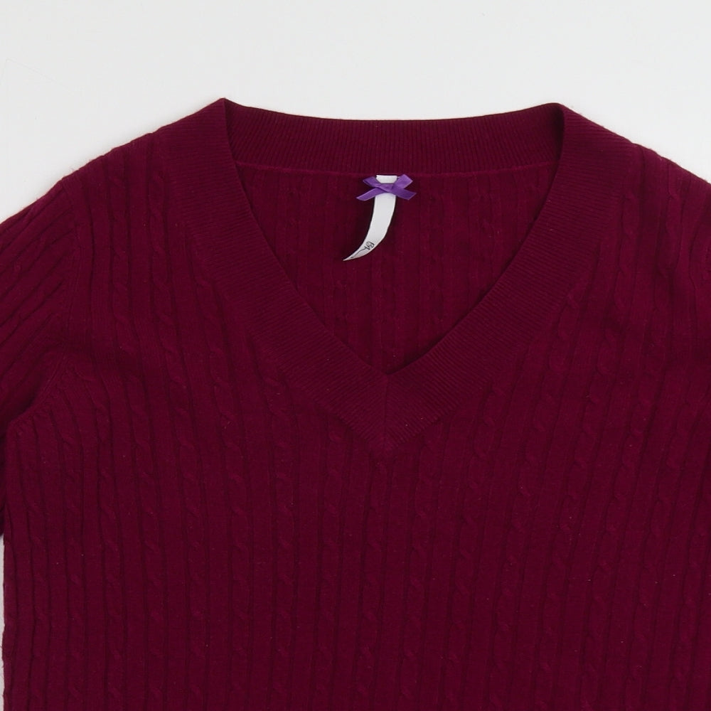 BHS Womens Purple V-Neck Geometric Acrylic Pullover Jumper Size 12