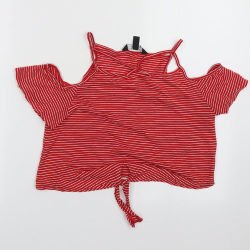 New Look Girls Red Striped Cotton Basic Tank Size 12-13 Years V-Neck Pullover - cold shoulder