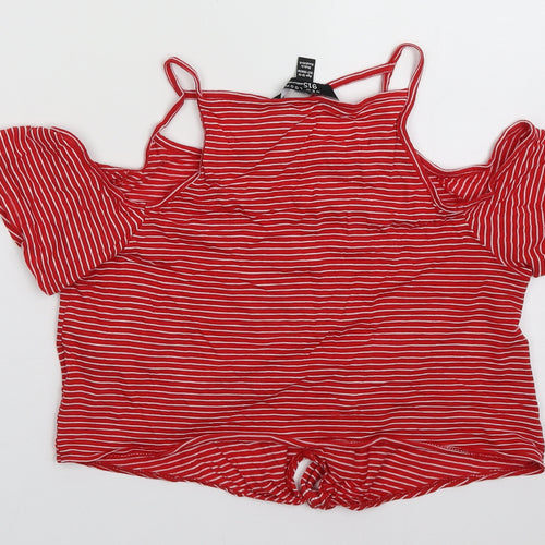 New Look Girls Red Striped Cotton Basic Tank Size 12-13 Years V-Neck Pullover - cold shoulder