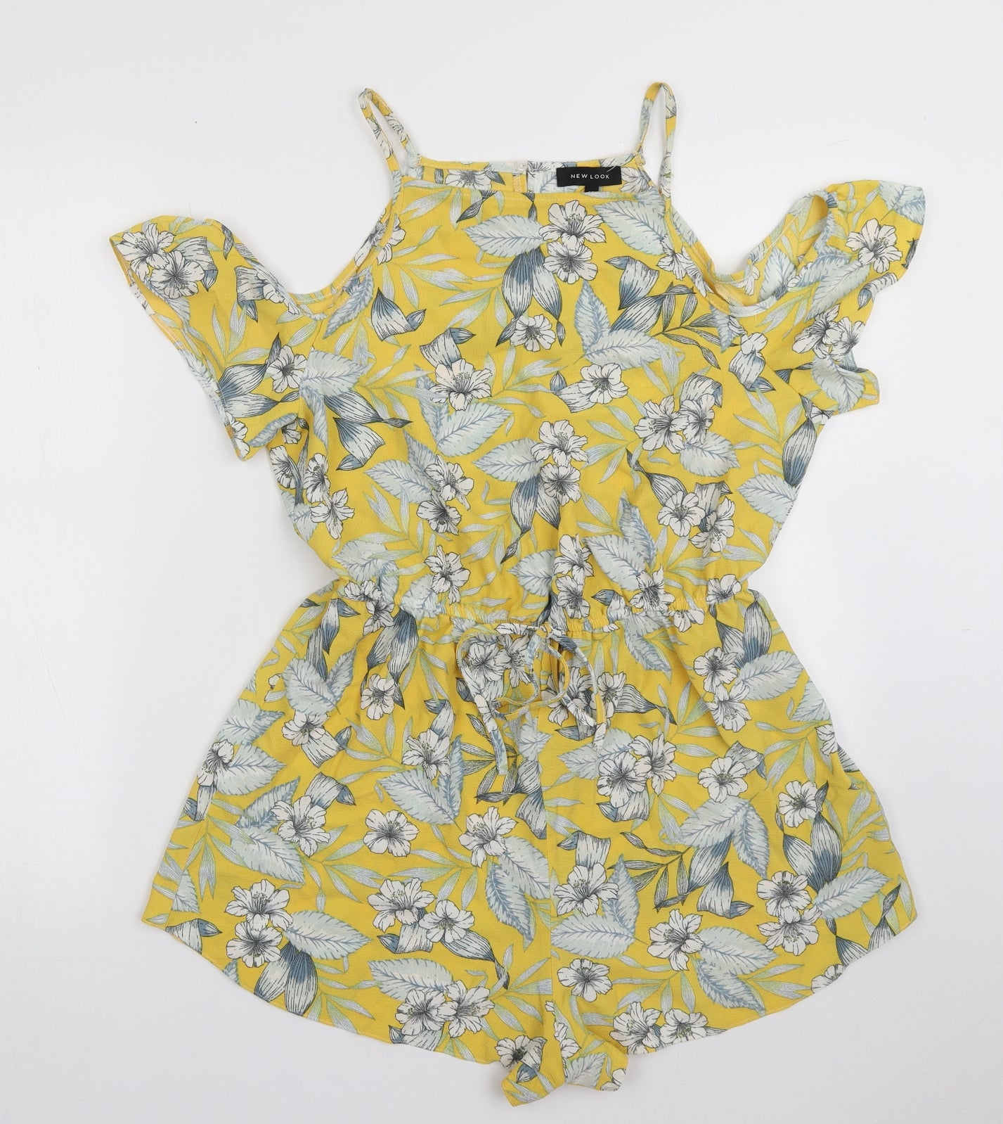 New Look Womens Yellow Floral Polyester Playsuit One-Piece Size 14