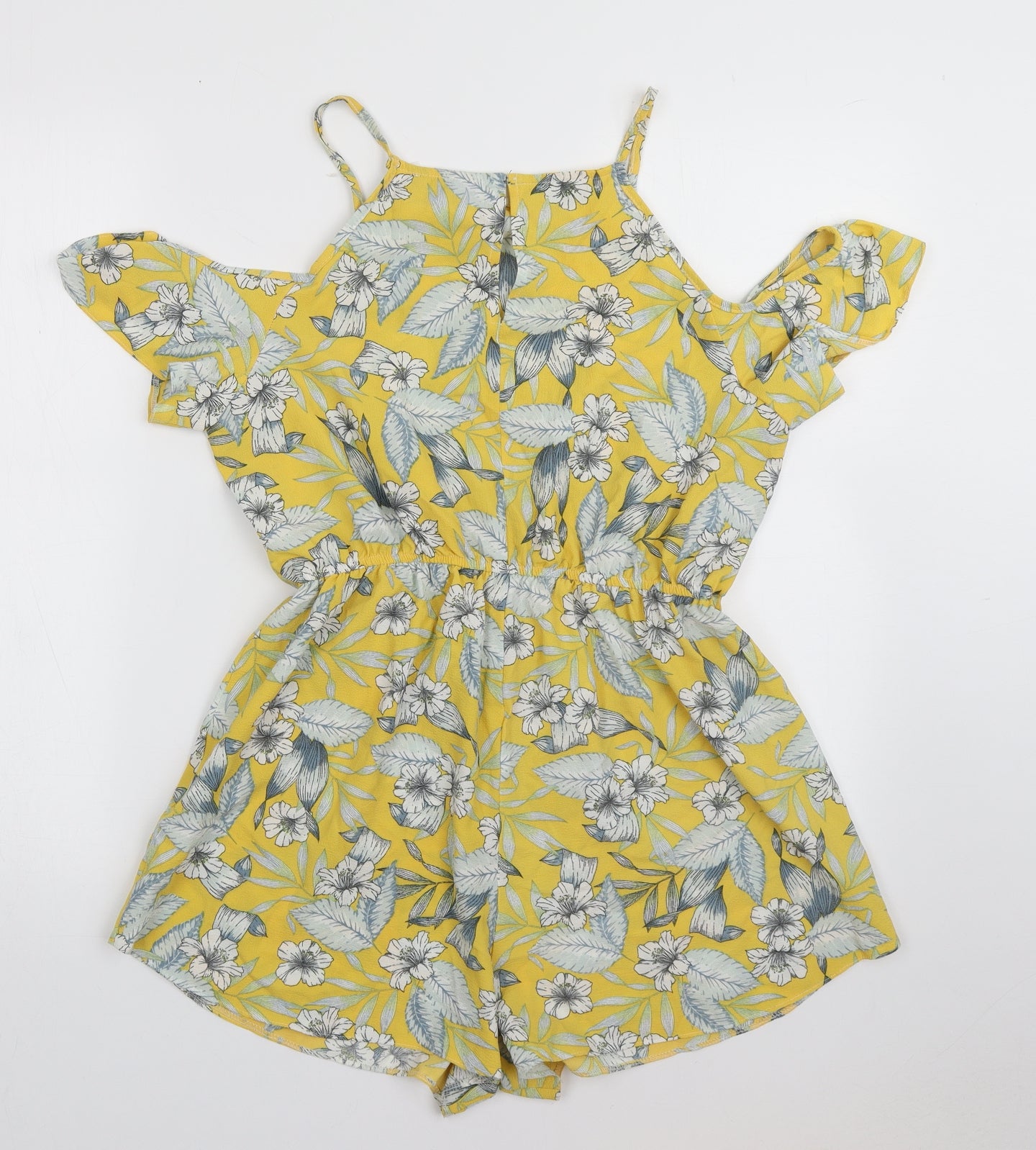 New Look Womens Yellow Floral Polyester Playsuit One-Piece Size 14
