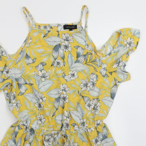 New Look Womens Yellow Floral Polyester Playsuit One-Piece Size 14