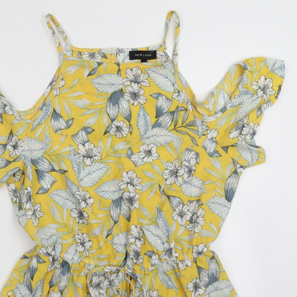 New Look Womens Yellow Floral Polyester Playsuit One-Piece Size 14