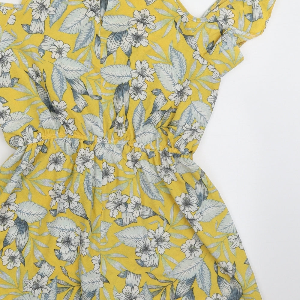 New Look Womens Yellow Floral Polyester Playsuit One-Piece Size 14