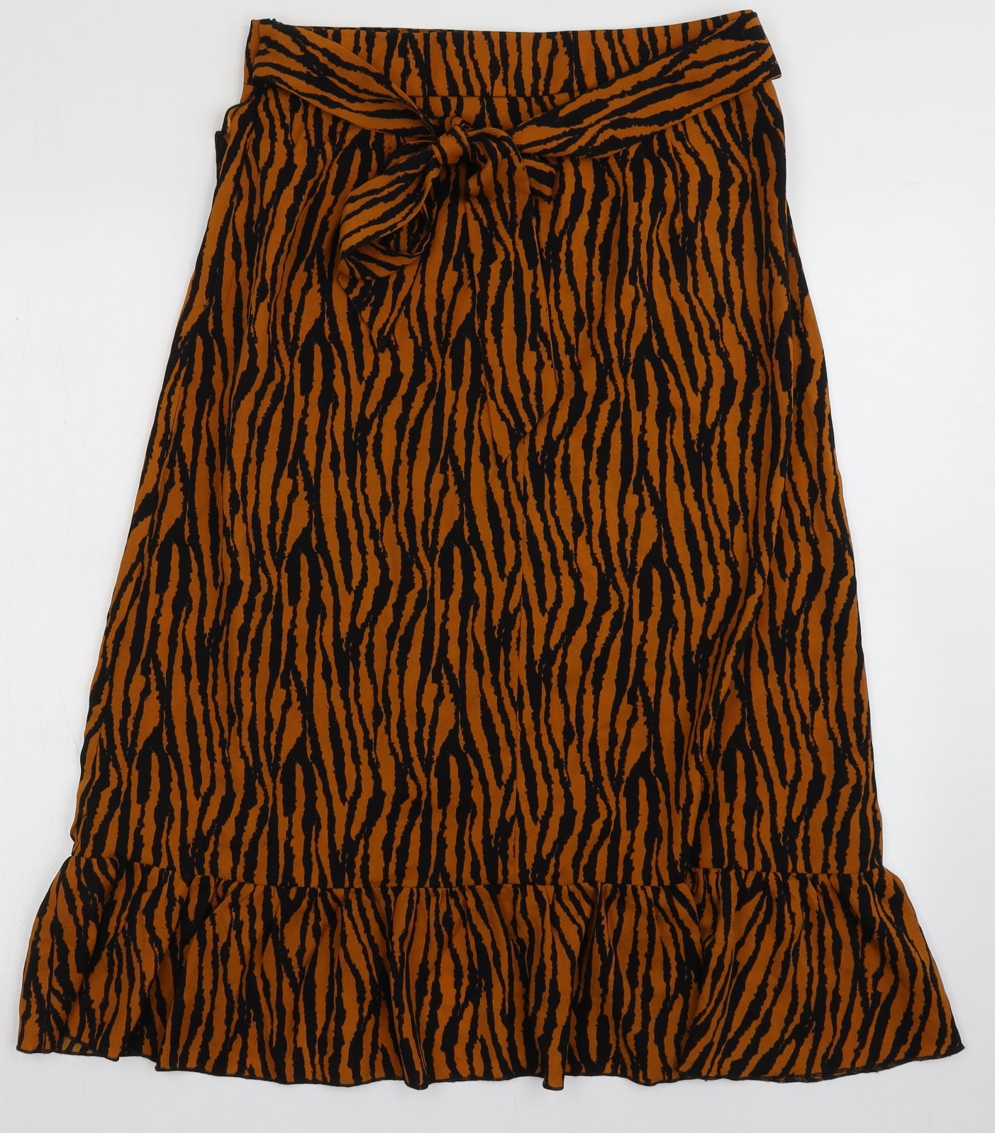 Boohoo Womens Brown Animal Print Polyester A-Line Skirt Size 12   Zip