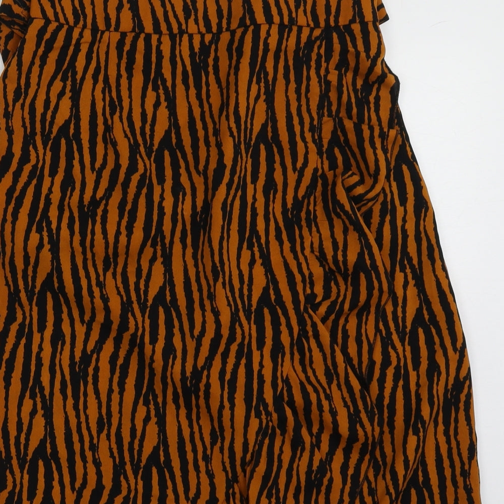 Boohoo Womens Brown Animal Print Polyester A-Line Skirt Size 12   Zip