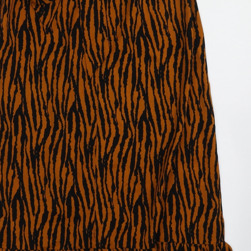 Boohoo Womens Brown Animal Print Polyester A-Line Skirt Size 12   Zip