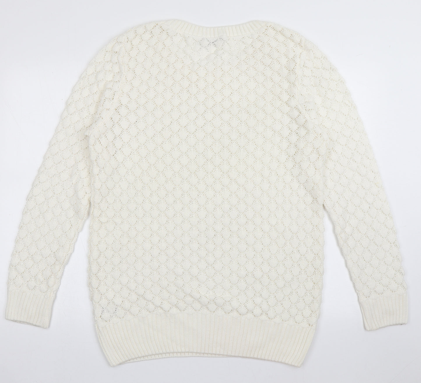 sainsburys Womens White Crew Neck Argyle/Diamond Cotton Pullover Jumper Size 14