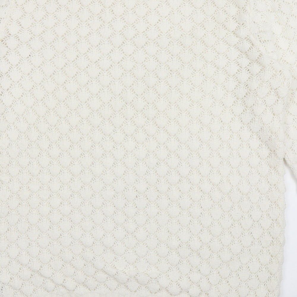 sainsburys Womens White Crew Neck Argyle/Diamond Cotton Pullover Jumper Size 14