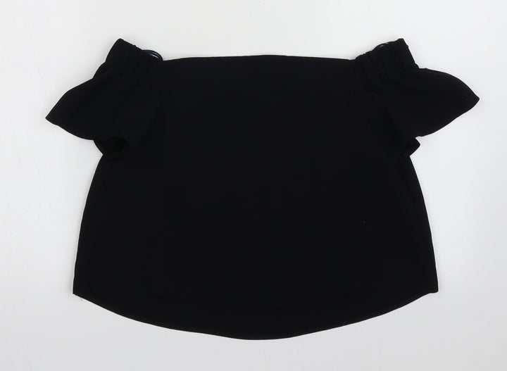 Topshop Womens Blue  Polyester Cropped Blouse Size 4 Off the Shoulder