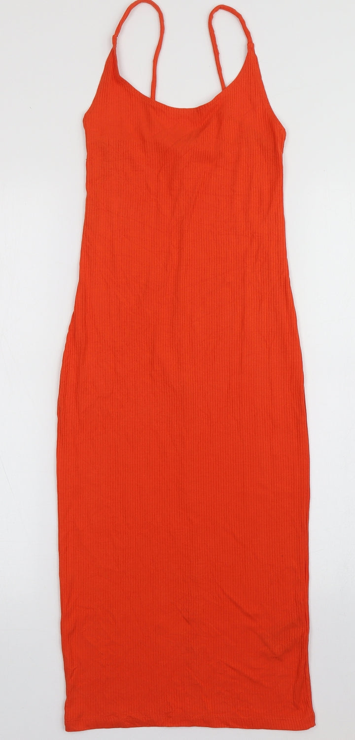 H&M Womens Orange Viscose Bodycon Size XS V-Neck Pullover