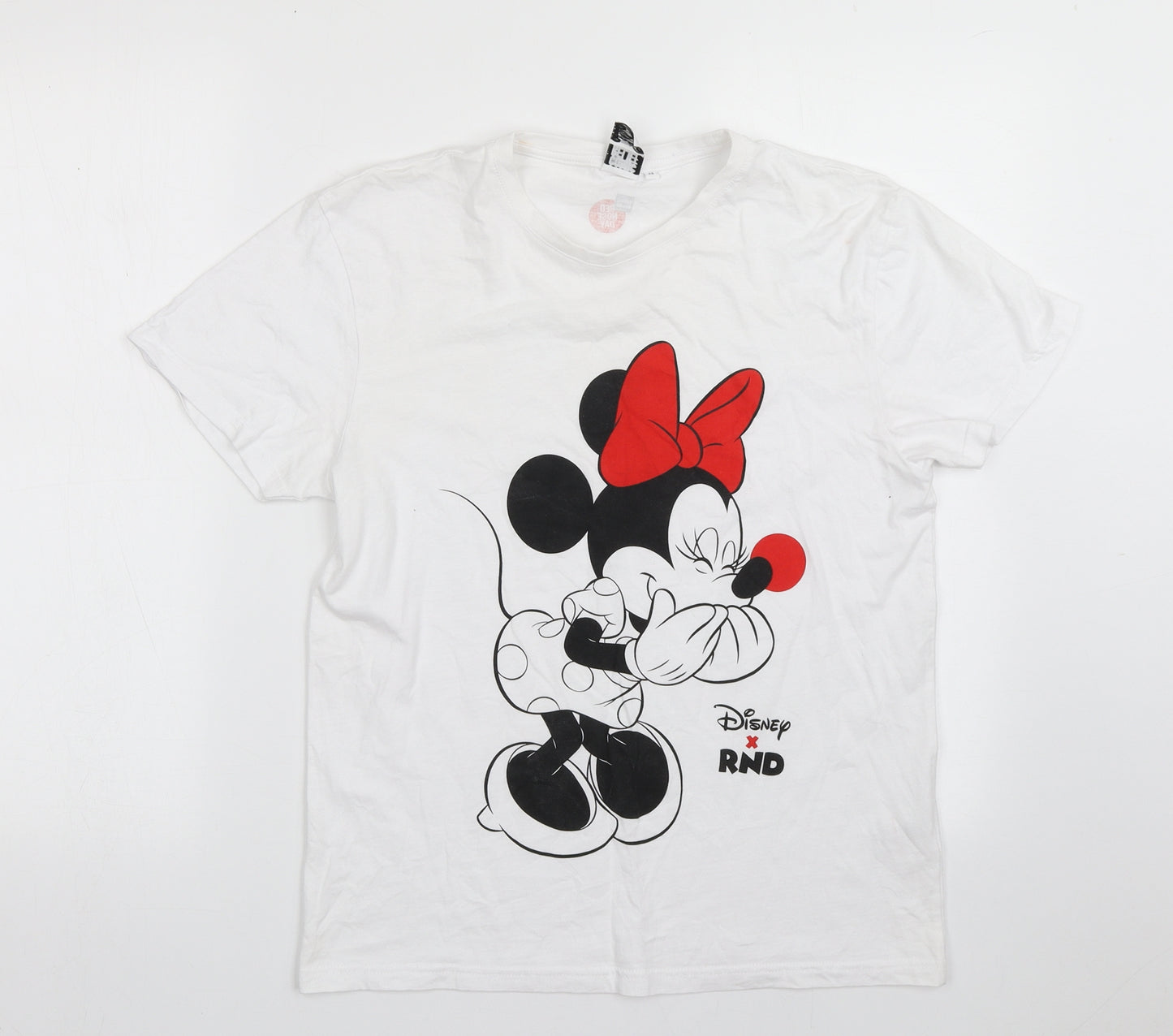 Comic Relief Womens White  Cotton Basic T-Shirt Size S Crew Neck - Minnie