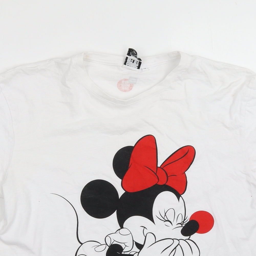 Comic Relief Womens White  Cotton Basic T-Shirt Size S Crew Neck - Minnie