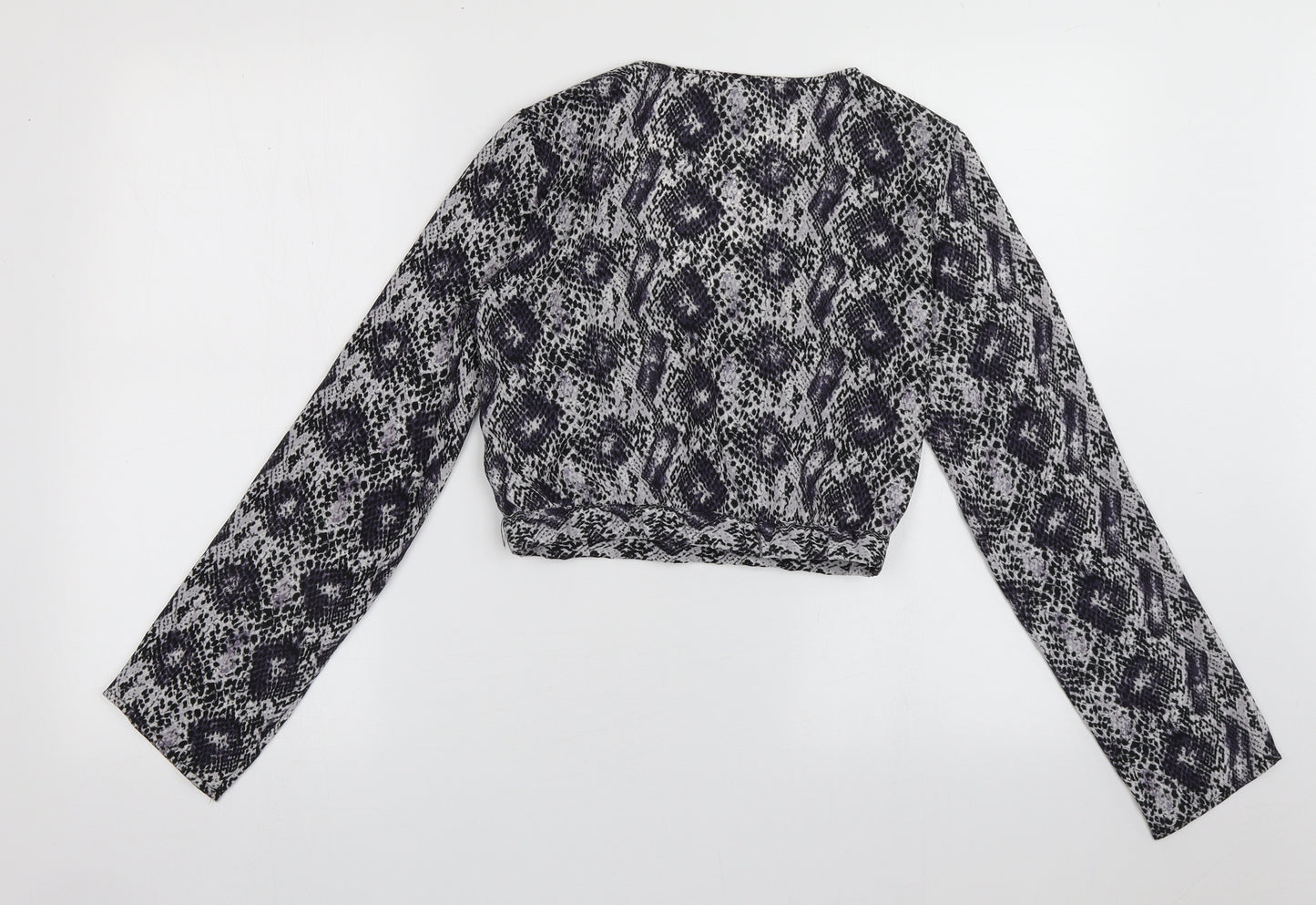 H&M Womens Purple Animal Print Polyester Cropped Blouse Size 4 V-Neck